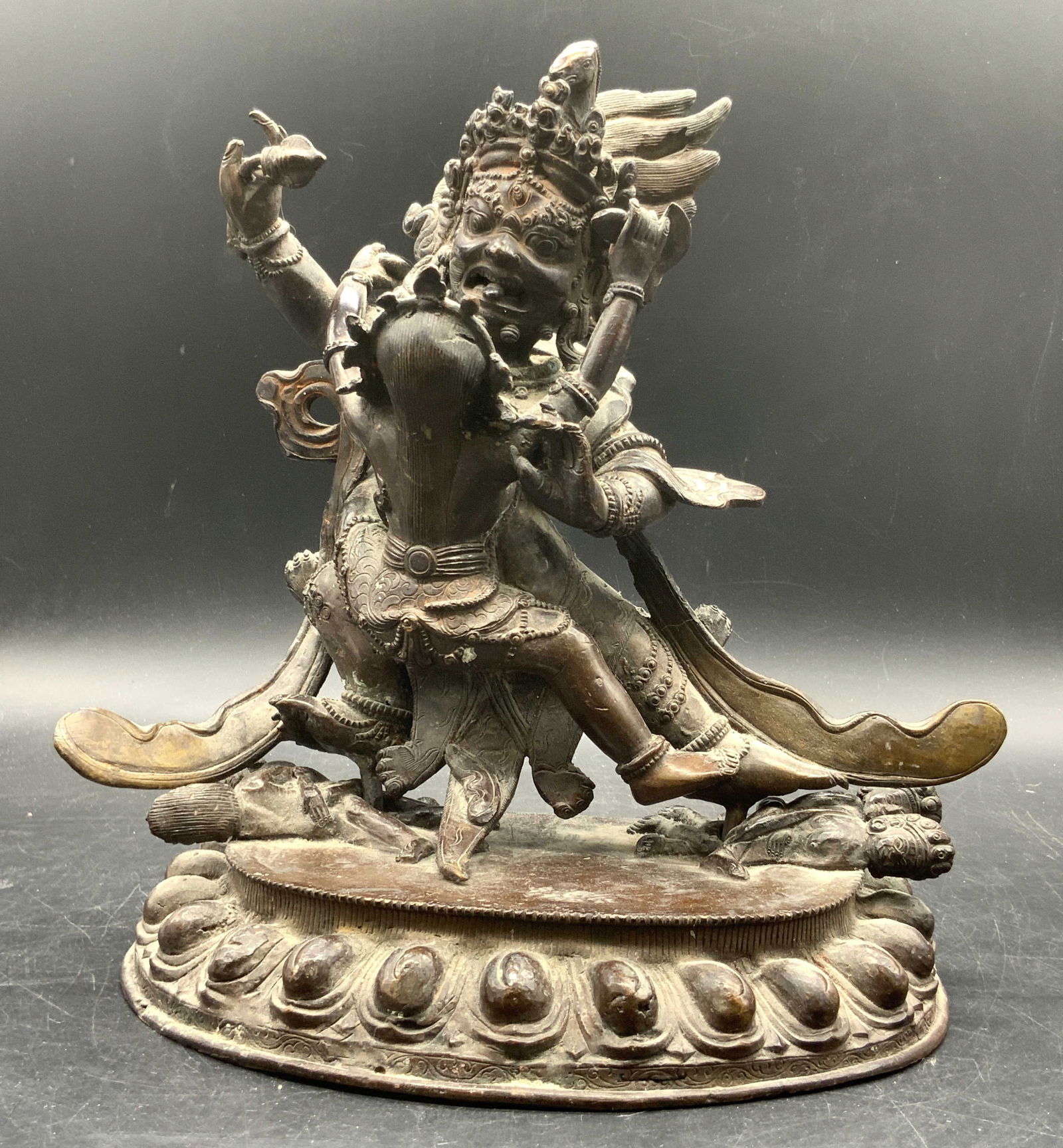 Trademarked Vintage Bronze Deity Battle Figural (1 of 13)