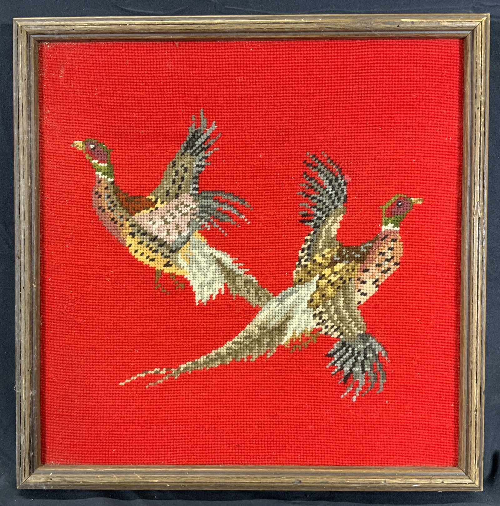 Framed Needlepoint Flying Pheasants Wall Hanging (1 of 9)