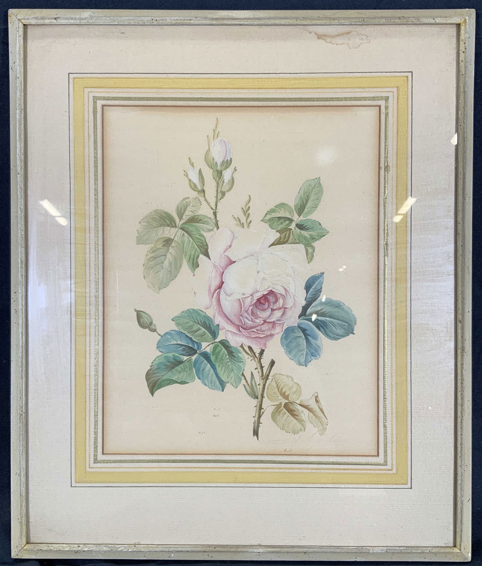 Framed Vintage Original Rose Stem Watercolor (1 of 9)