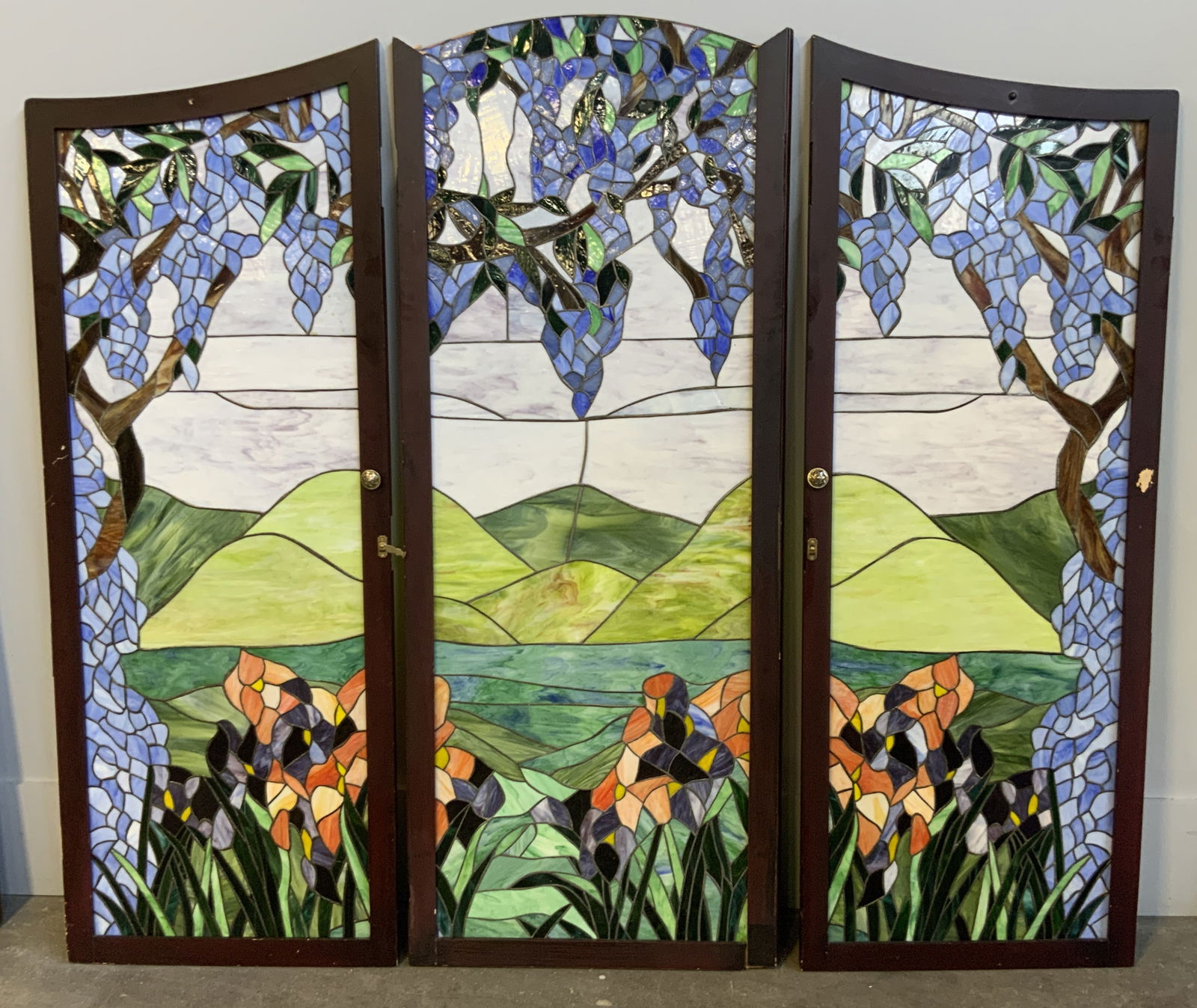 3 Tiffany Style Stained Glass Folding Screen Panels (1 of 11)