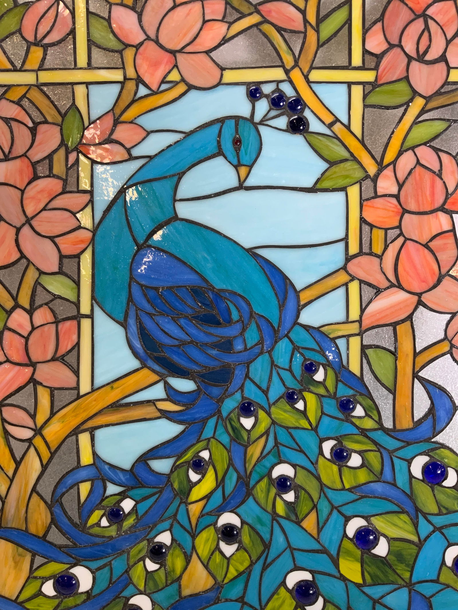 Peacocks Paradise Stained Glass Wall Hanging (1 of 9)
