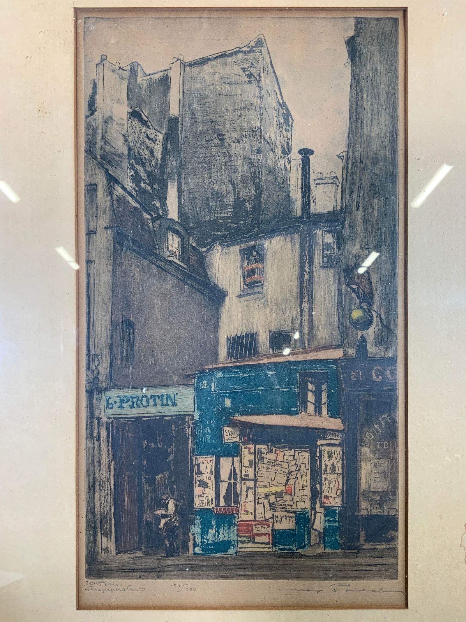 Signed & Framed Newspaper Stand Lithograph (1 of 10)