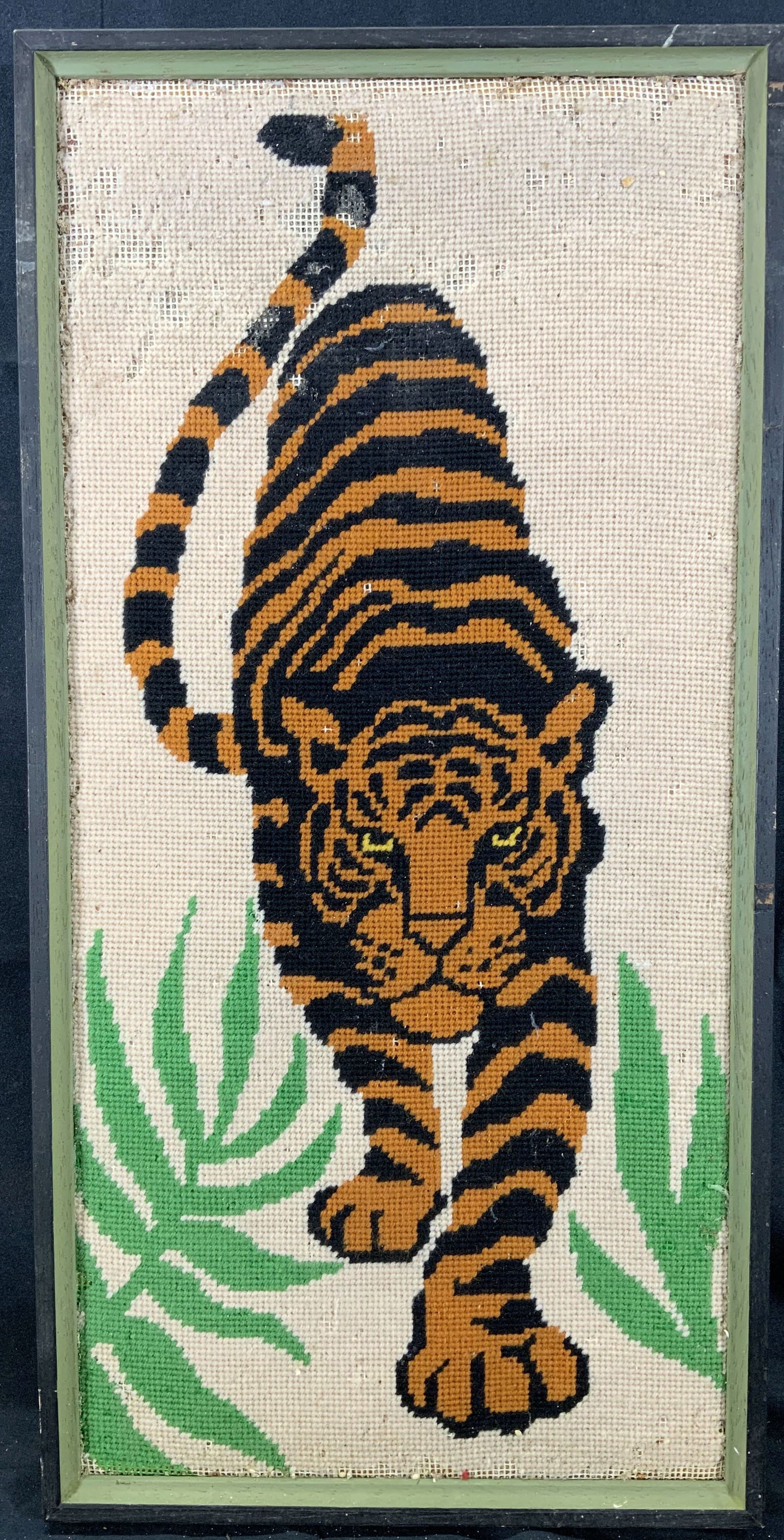 Framed Tiger in Fauna Needlepoint Wall Hanging (1 of 10)