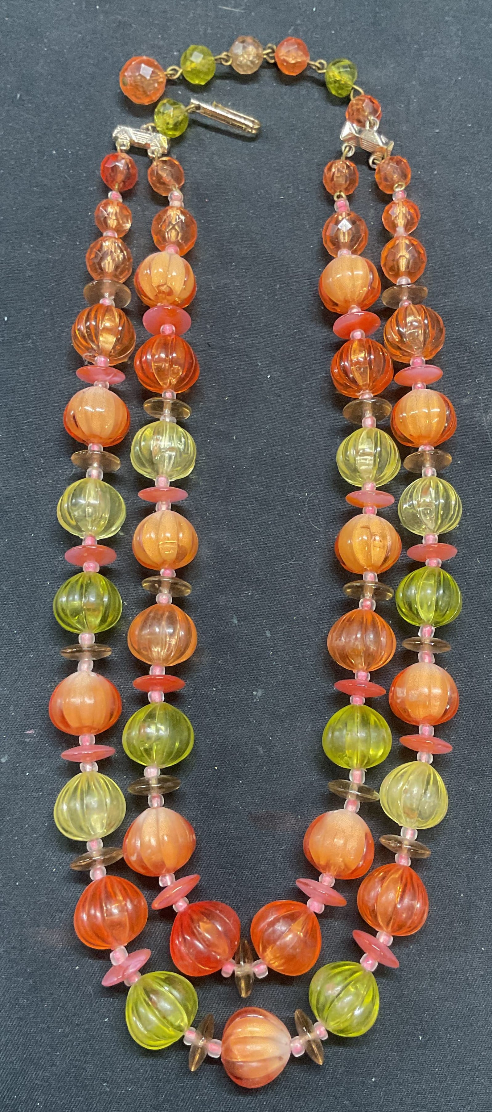 Vintage Orange & Green Lucite Beaded Necklace (1 of 7)