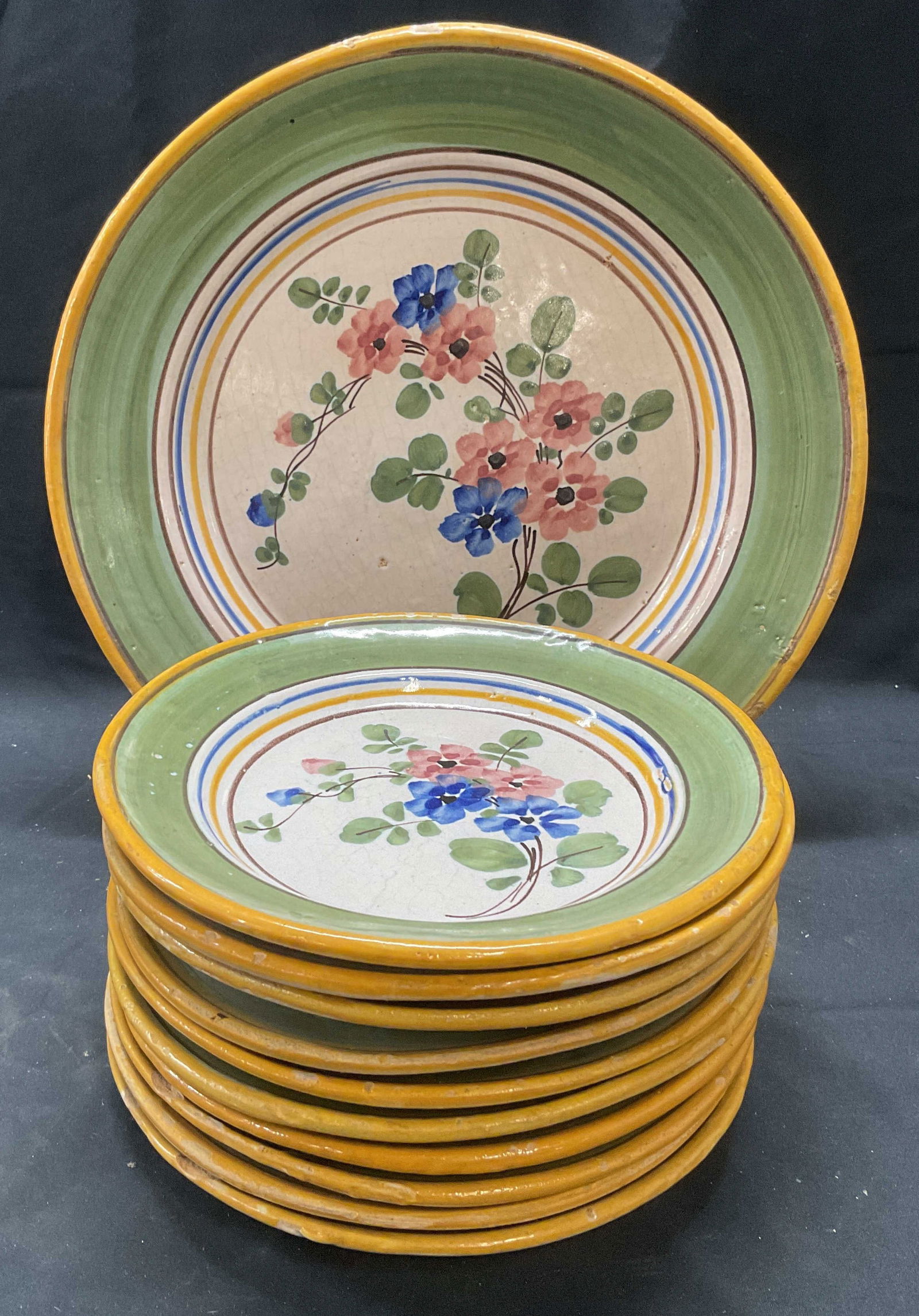 Set 11 Hand Pained Floral Ceramic Plates, Italy (1 of 8)
