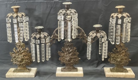 Set 3 Antq Victorian Girandole Candelabra +