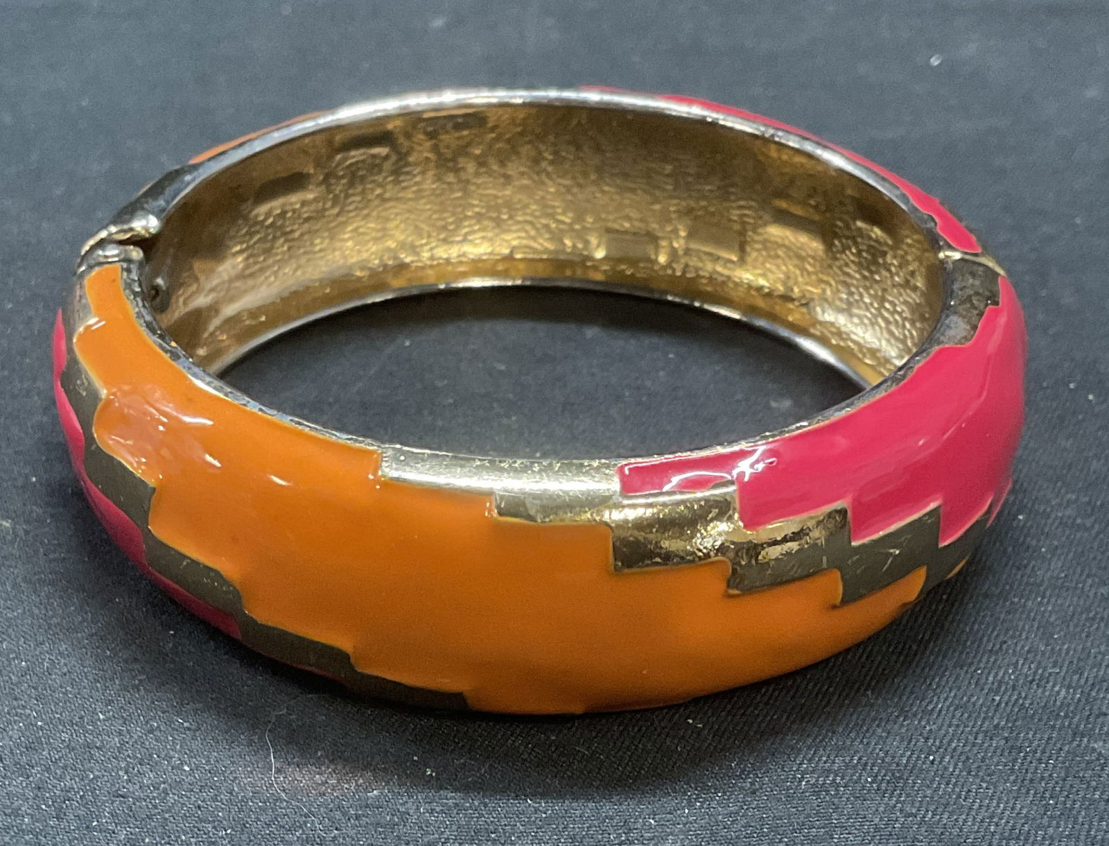 Gold Tn Pink & Orange Enamel Bangle Bracelet (1 of 7)