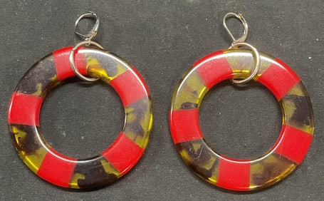 Red Marbleized Open Circle Dangle Earrings