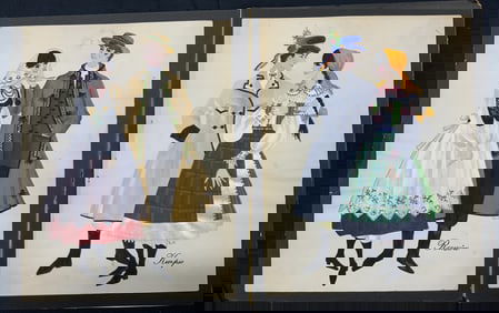 Polish Couples Signed Fashion Drawings
