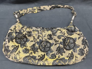 Gold Tone Beaded Floral Handbag