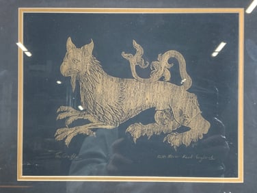 Framed Vintage The Griffen Brass Rubbing
