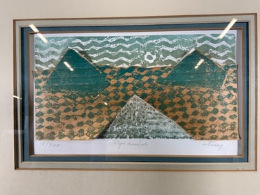 Signed & Framed Ltd. Ed. Pyramids Linocut