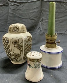 Lot 3 Urn W Lid Salt Shaker & Candlestick