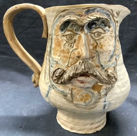 Vintage Handmade Ceramic Pitcher W Facial Detail
