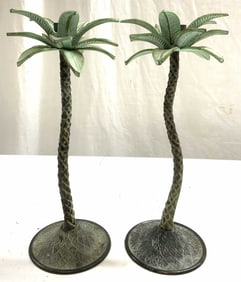 Pair Gilt Metal Palm Tree Candlesticks