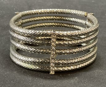 Silver Tone Crystal Multi Band Bracelet
