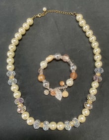 Lot 2 Faux Pearl & Crystal Necklace & Bracelet