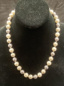 White & Grey Faux Pearl Beaded Necklace