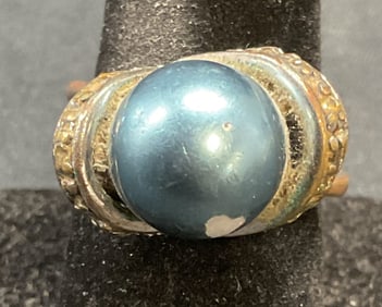 Silver Tn 18k Gold Plated Faux Pearl Ring