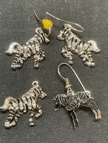 Lot 3 Silver Tone Crystal Zebra Earrings