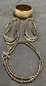 Lot 4 Snakeskin Style Bangle, Silver Tn Necklace