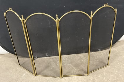 Vintage Brass & Black Mesh Metal Fireplace Screen