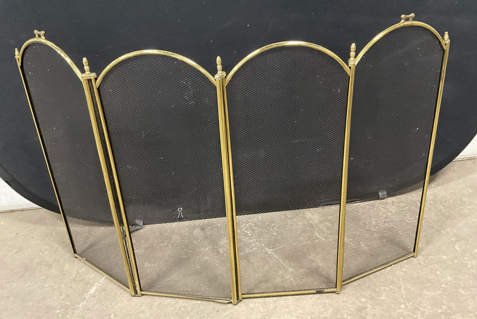 Vintage Brass & Black Mesh Metal Fireplace Screen (1 of 12)