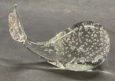 Controlled Bubble Art Glass Whale Figural