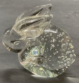 Controlled Bubble Art Glass Rabbit Figural