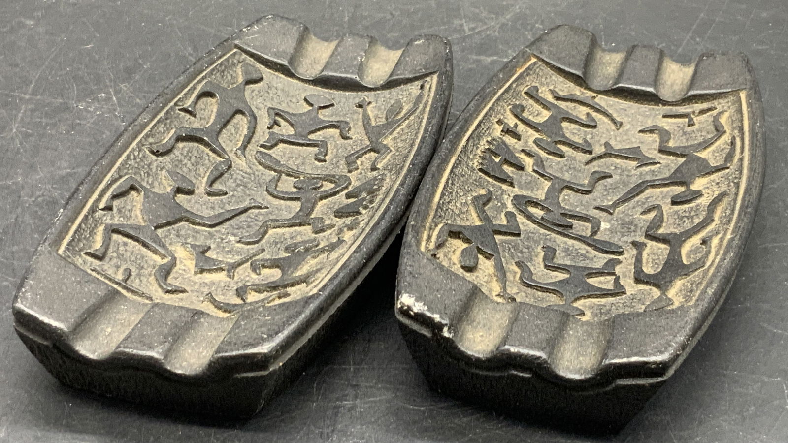 Pair Vintage Figural Motif Lava Ash Trinket Dishes (1 of 8)