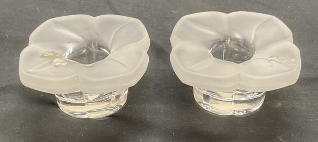 Pair Cristal France Crystal Flower Candle Holders
