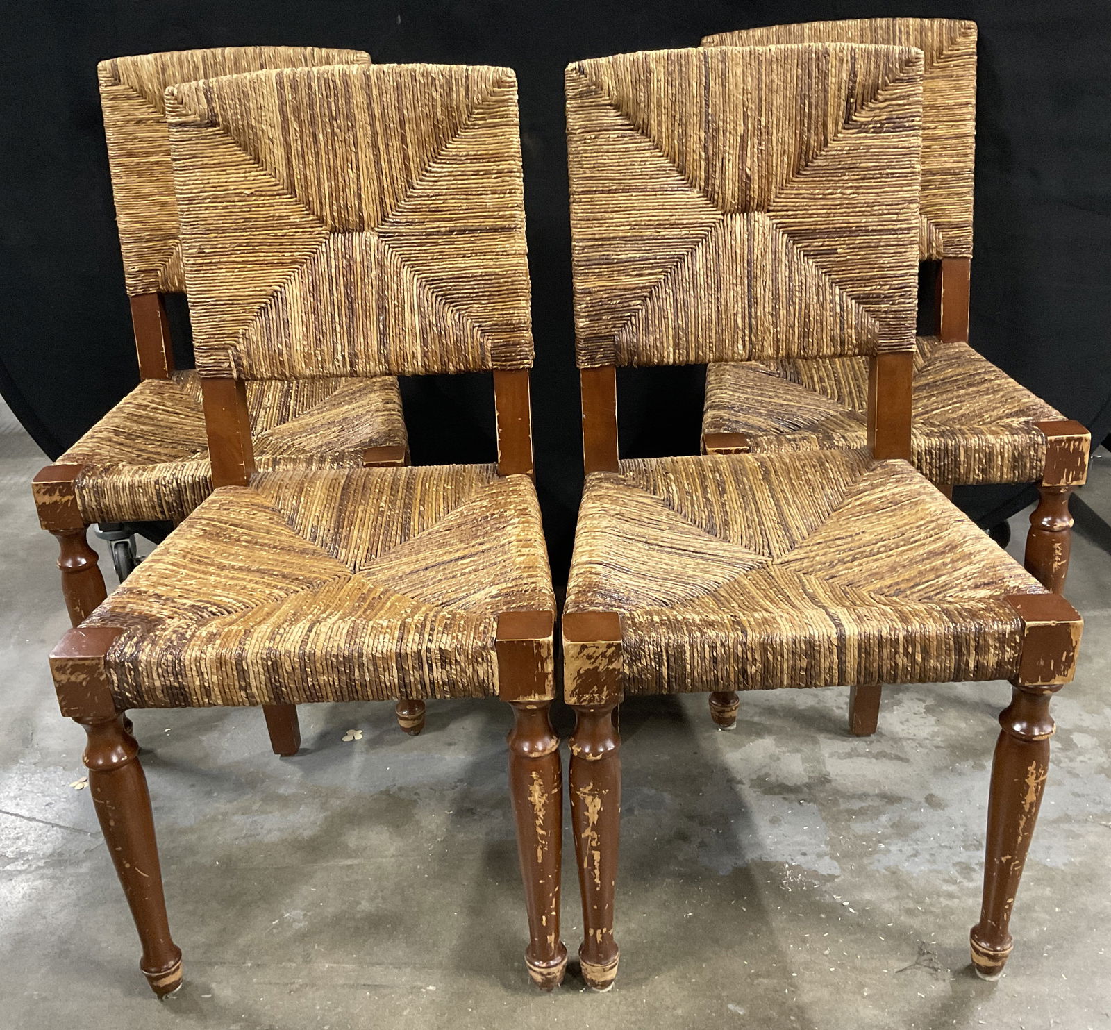 Set 4 Rush Seated Dining Chairs (1 of 9)