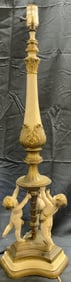 Vntg Gilt Metal Country French Cherub Table Lamp