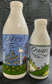 EGIZIA Lot 2 Painted Milk Glass Milk Bottles