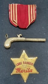 Lot 3 Lone Ranger Badge, Gun Pendant +