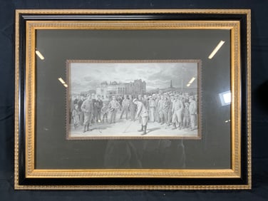 Framed Golf Match Putting with a Crowd Lithograph