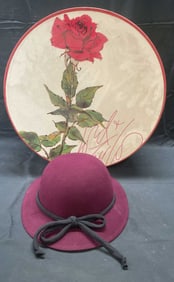 Liz Claiborne Purple Wool Hat & Hat Box