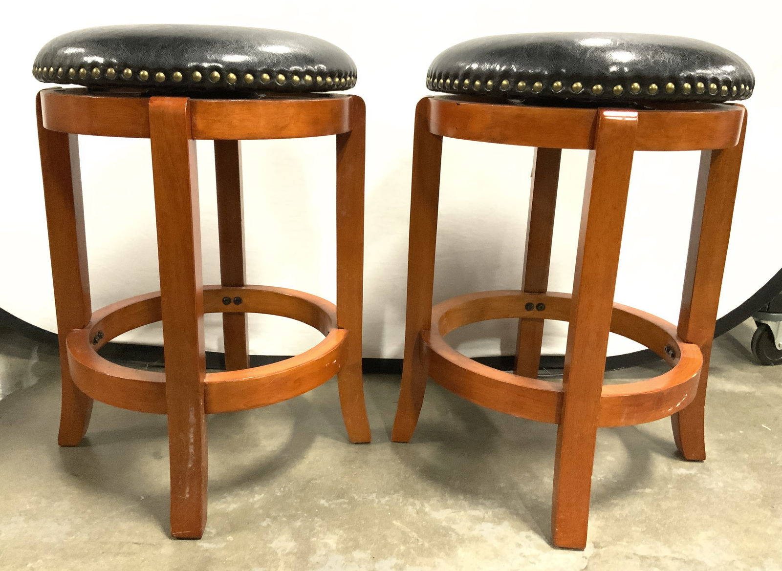 BELNICK INC Pr Wood Swivel Stools W Leather Seats (1 of 9)