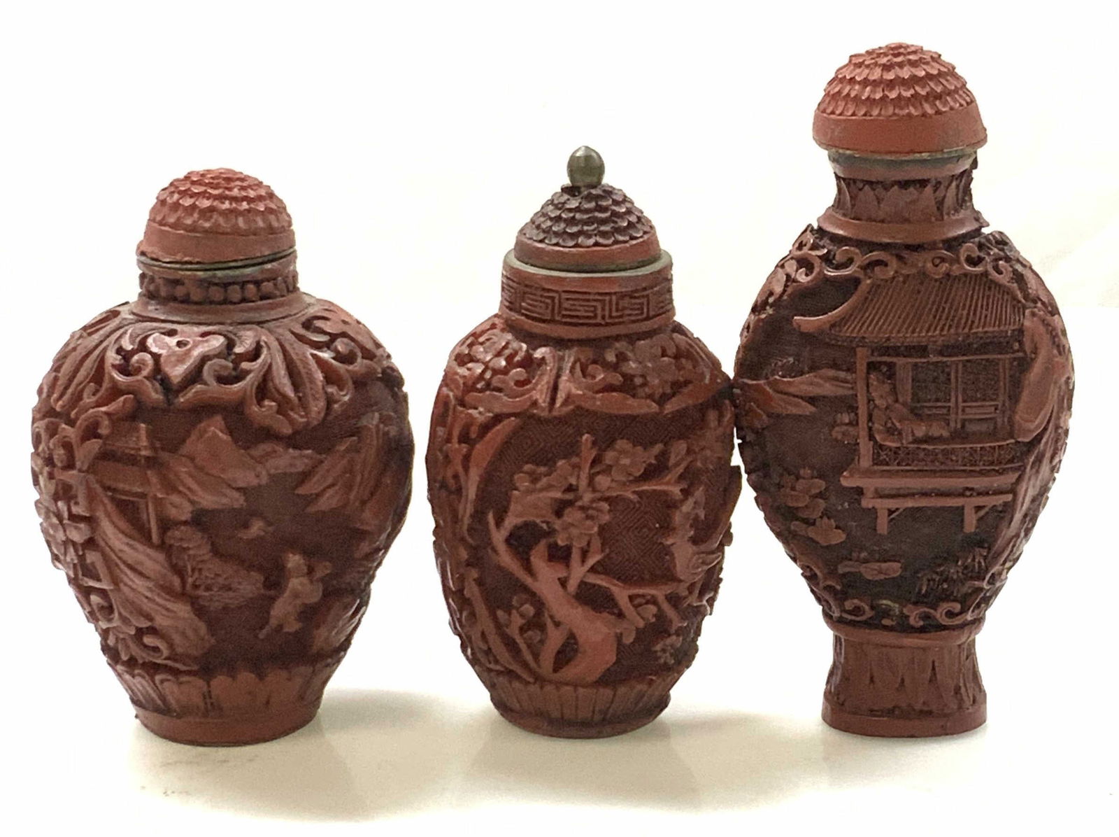 Group 3 Cinnabar Asian Snuff Bottles, Sgn (1 of 6)