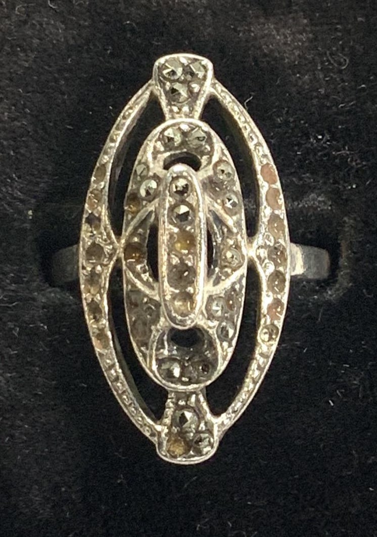 Sterling Silver Art Deco Marcasite Ring (1 of 6)