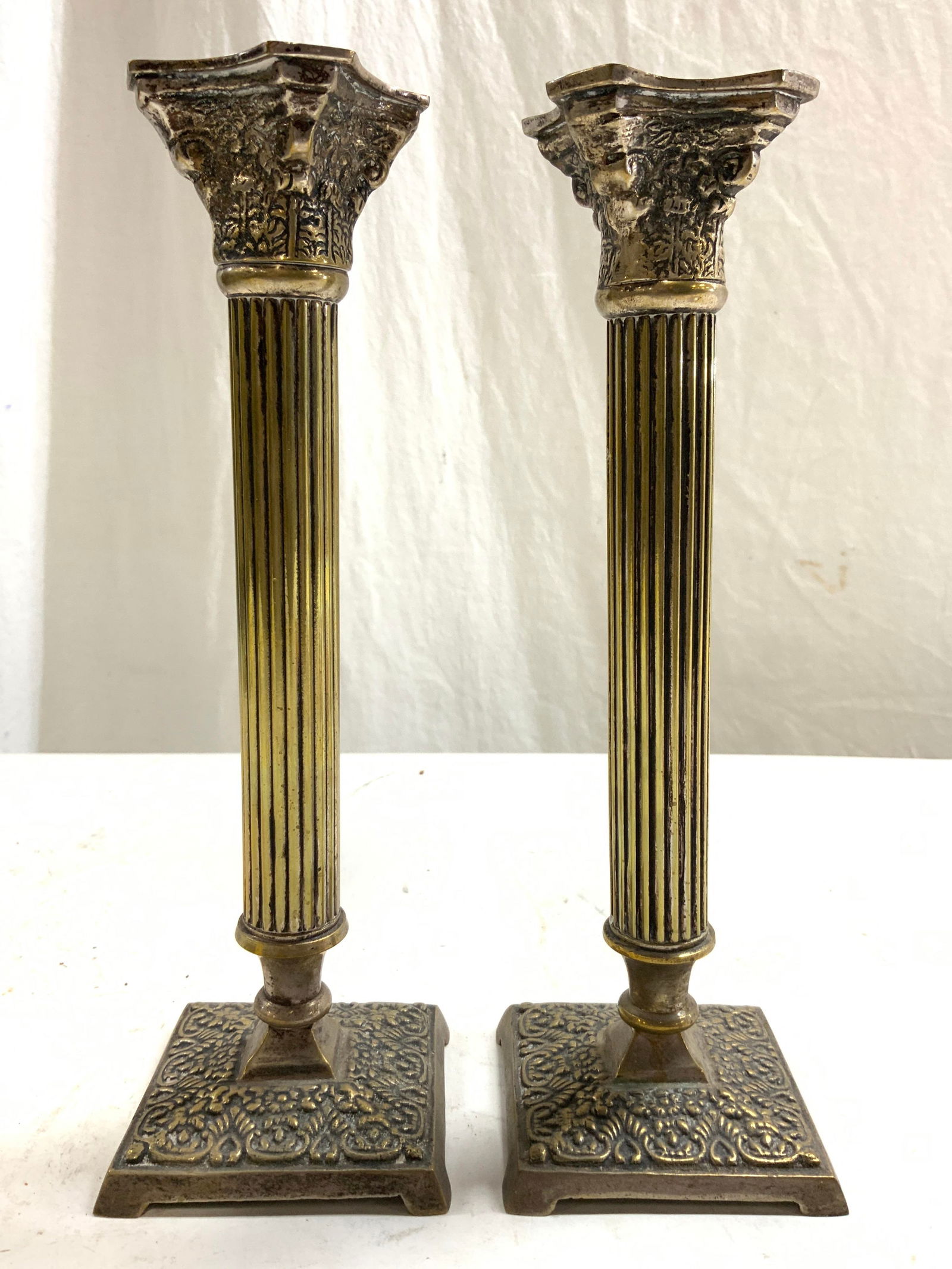 Pr Vtg Gilt Metal Column Form Candlesticks (1 of 7)