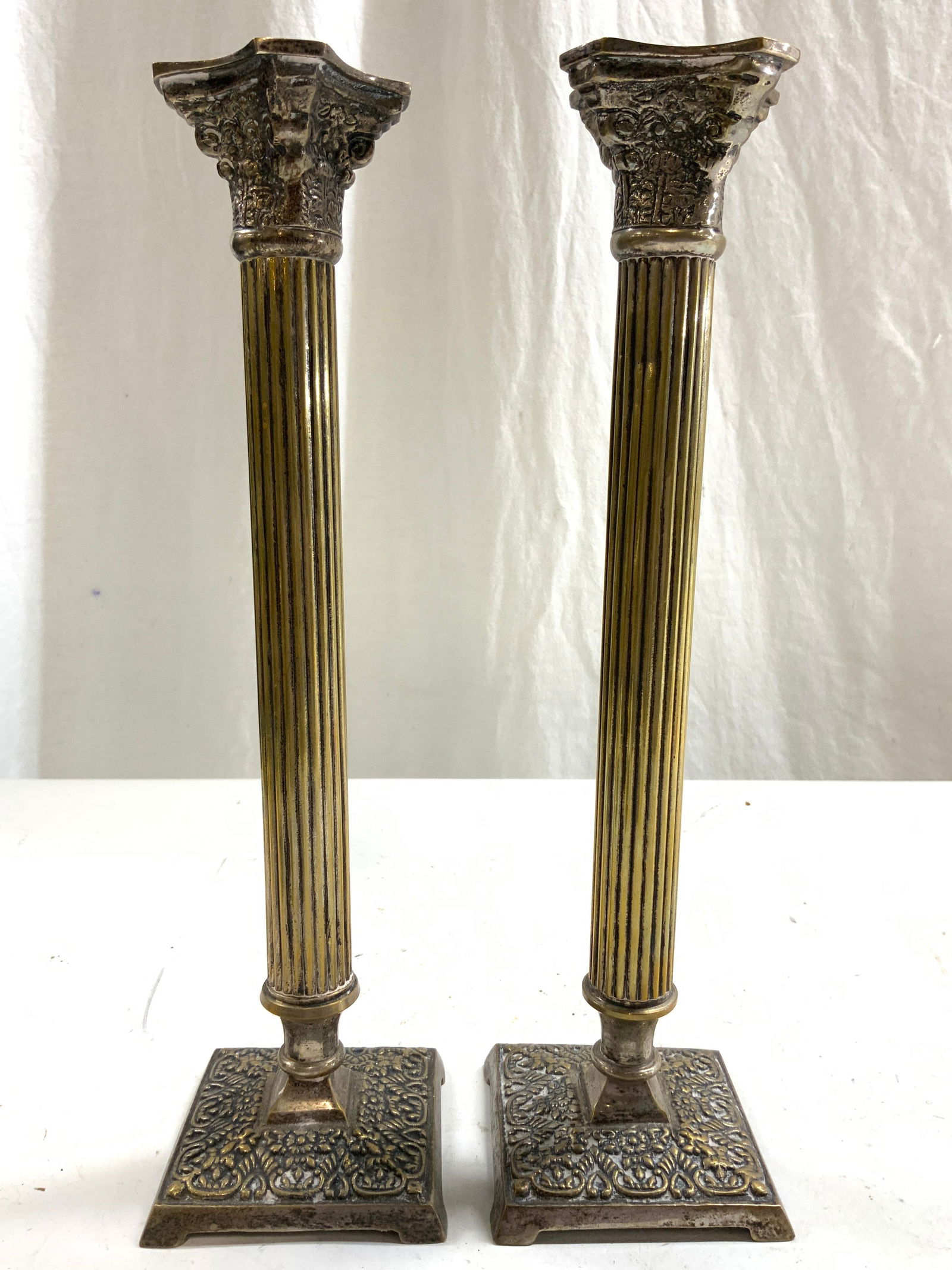 Pr Vtg Gilt Metal Column Form Candlesticks (1 of 8)