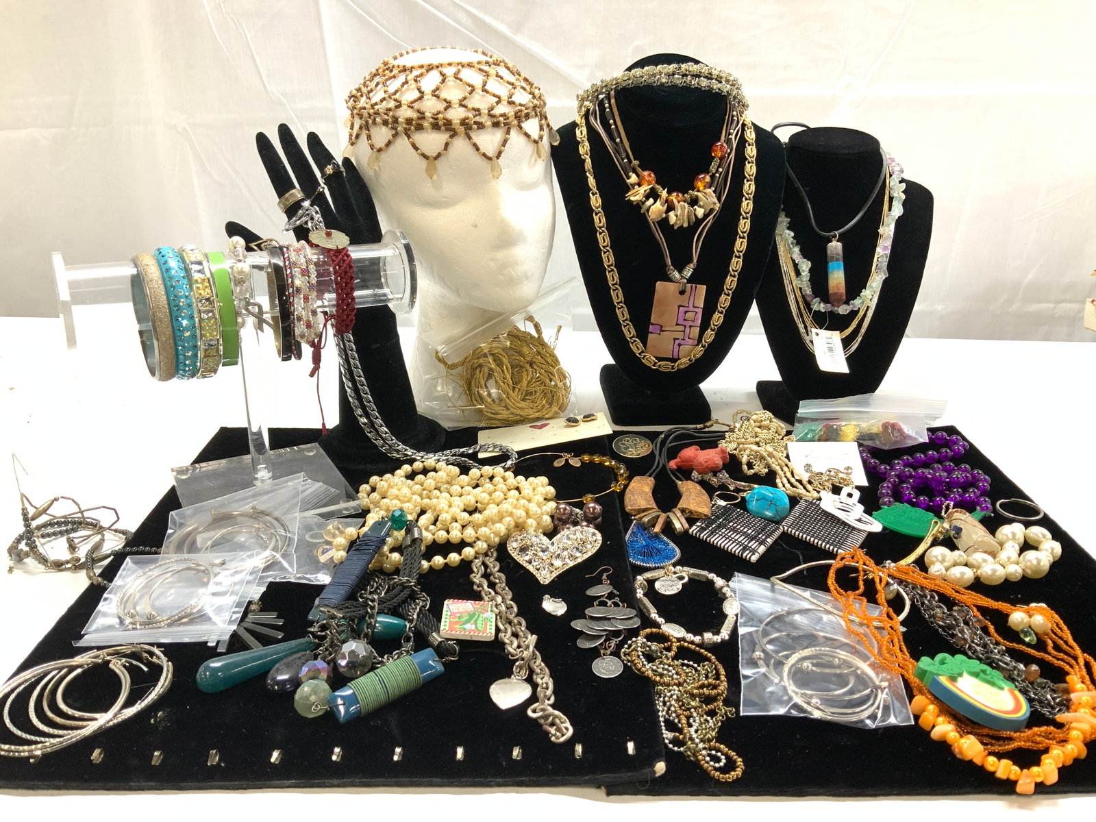 Gemstone .925/ Gold F & Costume Wearable Jewelry: Mix of costume and gemstone jewelry. Some sterling silver and gold or gold filled jewelry. Many items are wearable. A few items are new or new old stock. Most are vintage jewelry and accessories. Also