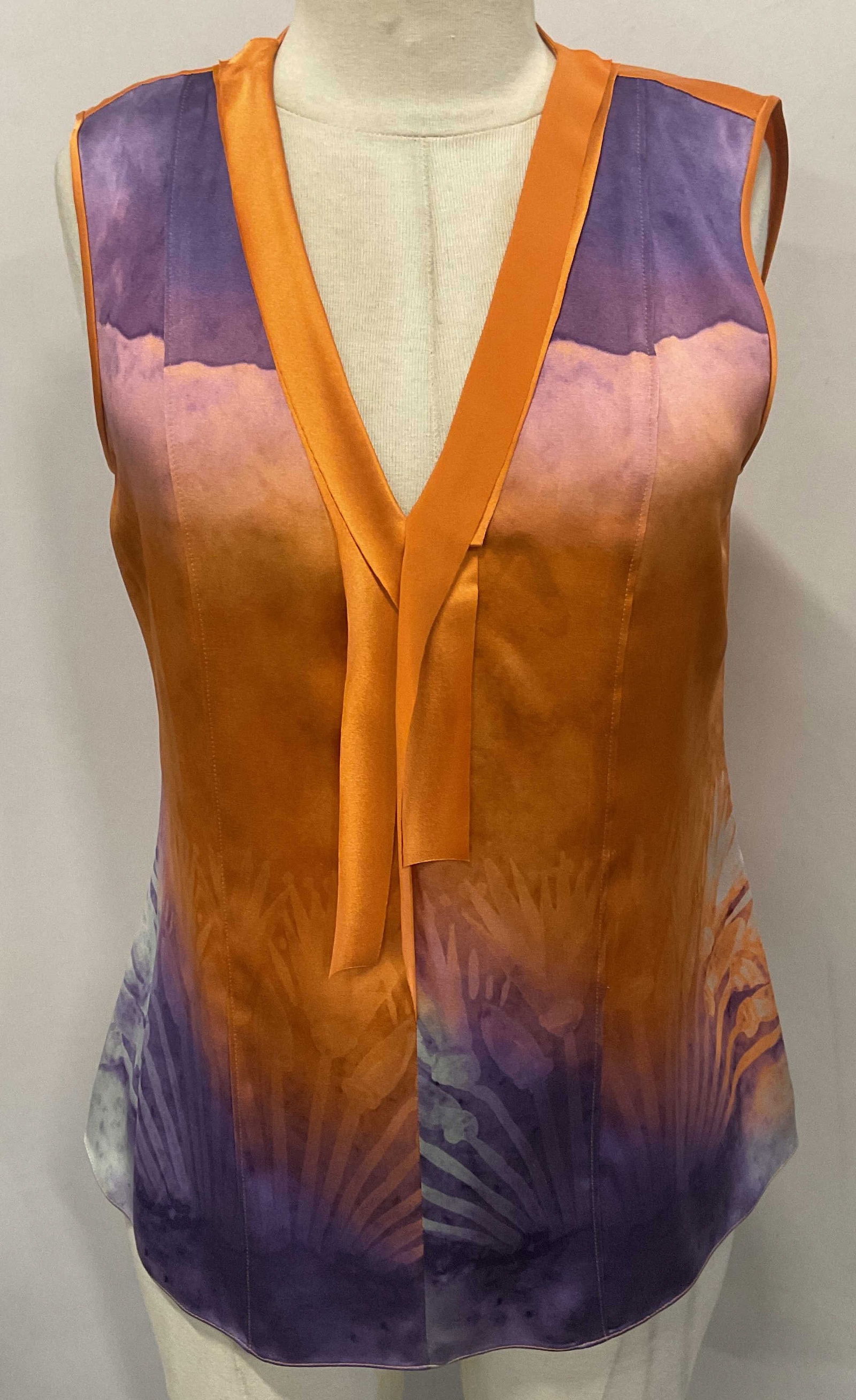 Elie TAHARI Orange Purple Silk Sleeveless Top (1 of 6)