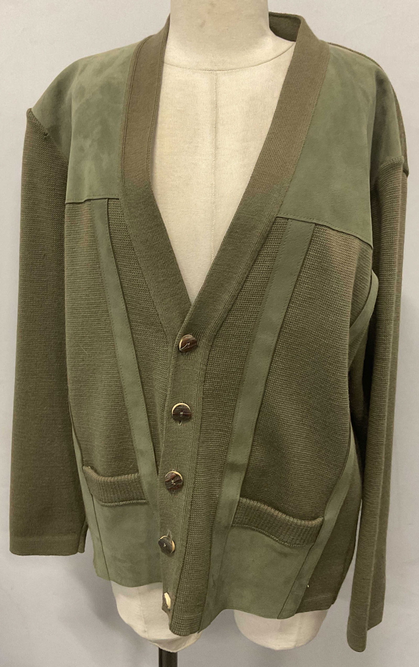 David Ripper Green Wool & Suede Cardigan England (1 of 9)
