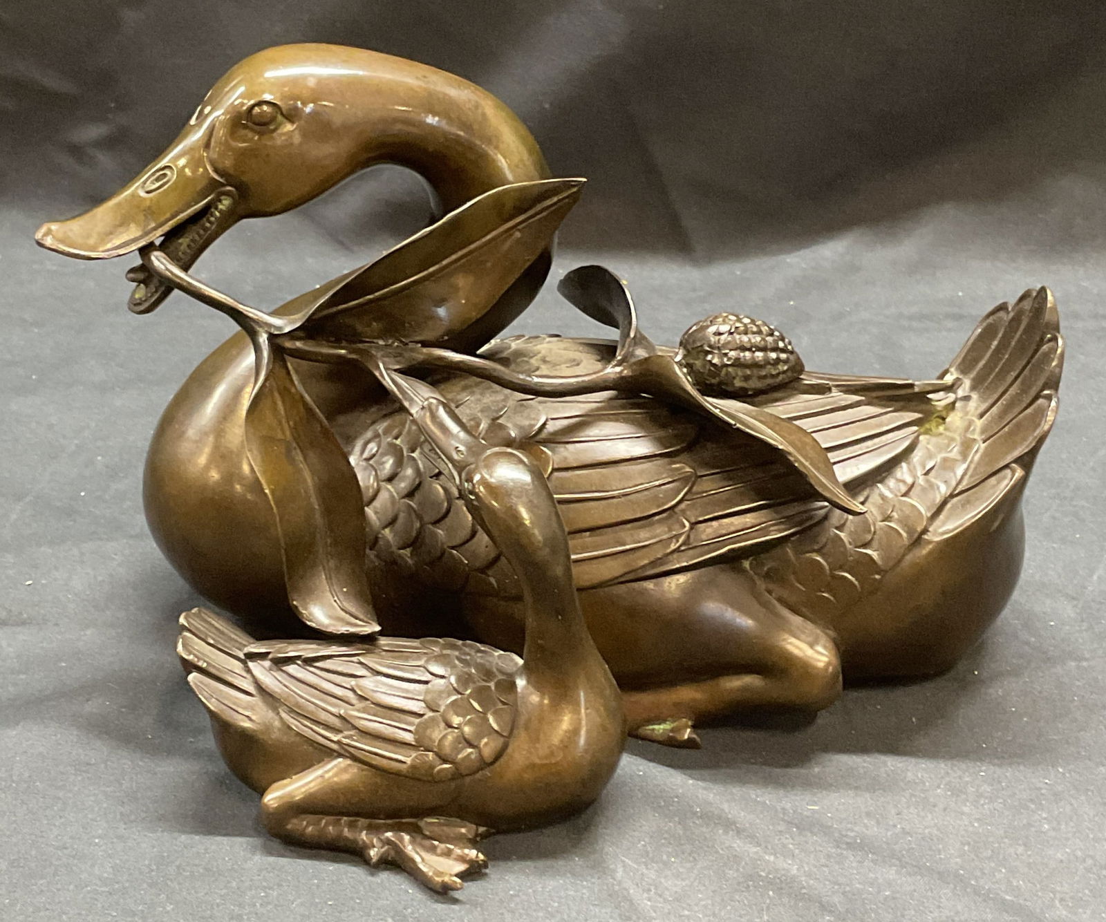 Bronze Swimming Duck & Duckling Figural (1 of 6)