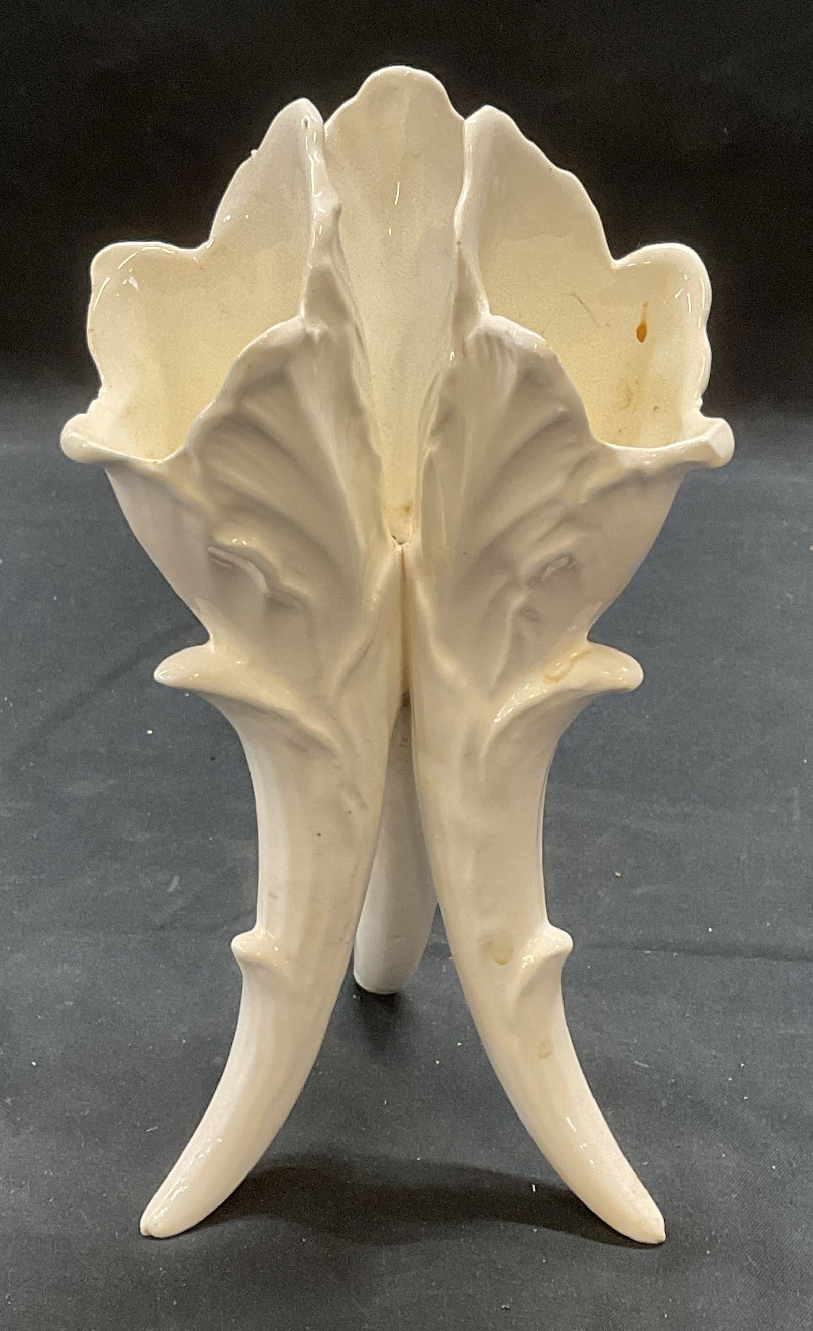 Vintage White Ceramic Three Horned Vase (1 of 7)