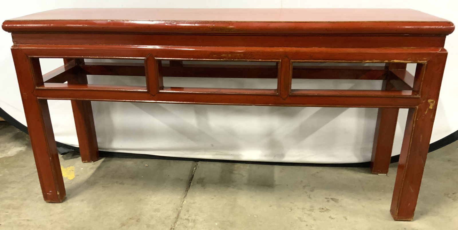 Vintage Lacquered Asian Bench Red (1 of 8)