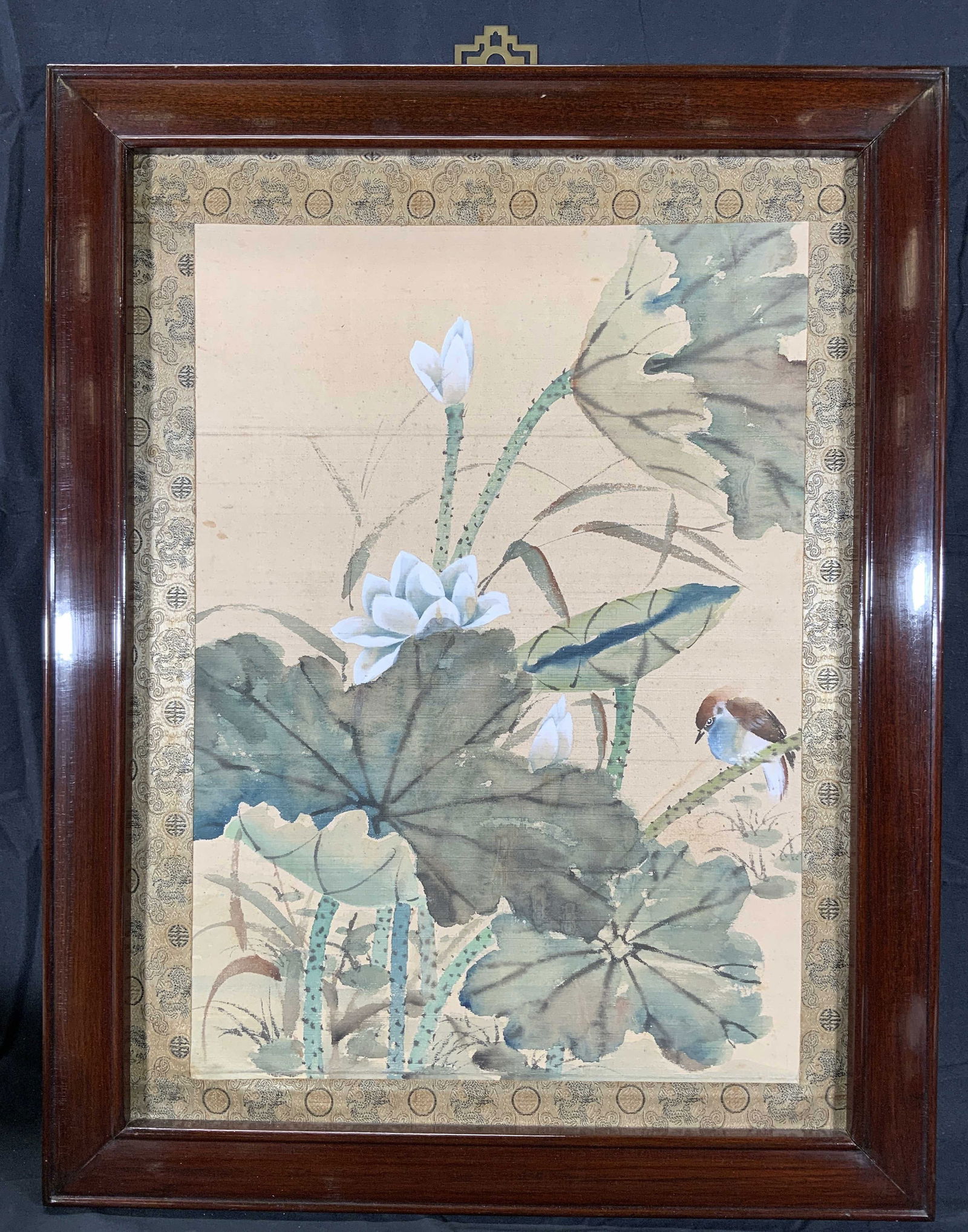 Framed Asian Floral Watercolor on Silk (1 of 9)