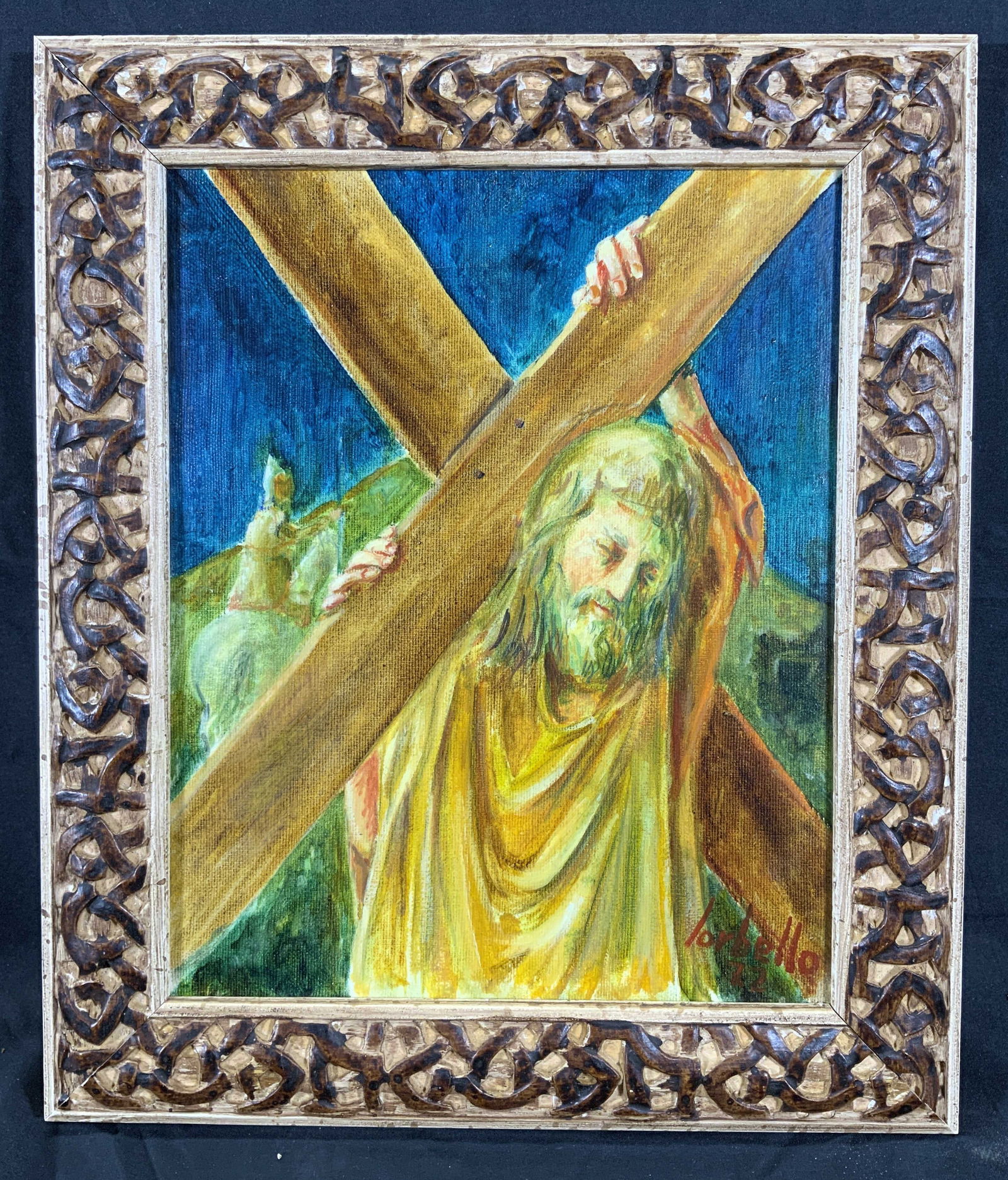 Lorbello, Vntg Jesus Carrying The Cross Oil (1 of 7)